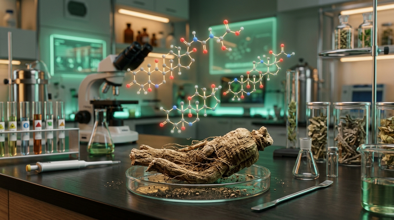 High-grade botanical Withania somnifera ashwagandha root with standardized withanolide molecular structures for cortisol reduction